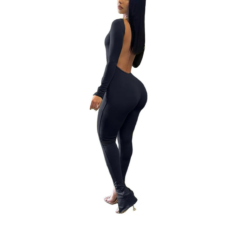 YSEINBH Bodysuit For Women Crew-Neck-Top Seamless-Suit Basic-Leggings Long  Sleeves-Jumpsuits Stretchy Solid-Color 