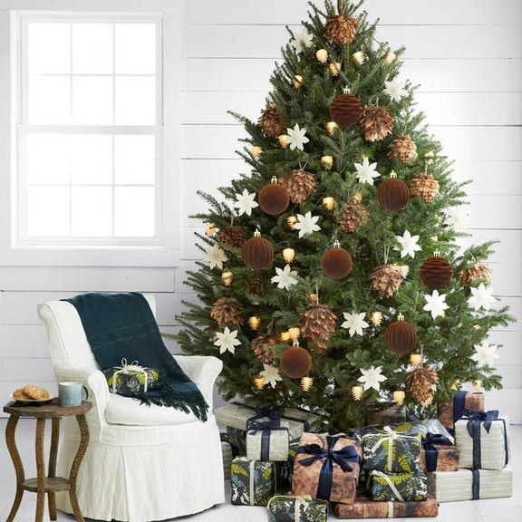 YSGFHGJW 12-Piece Flocked Christmas Balls, Brown Xmas Tree Ornaments, Easy Hang Decor for Christmas Tree, Parties & Holiday Decorations