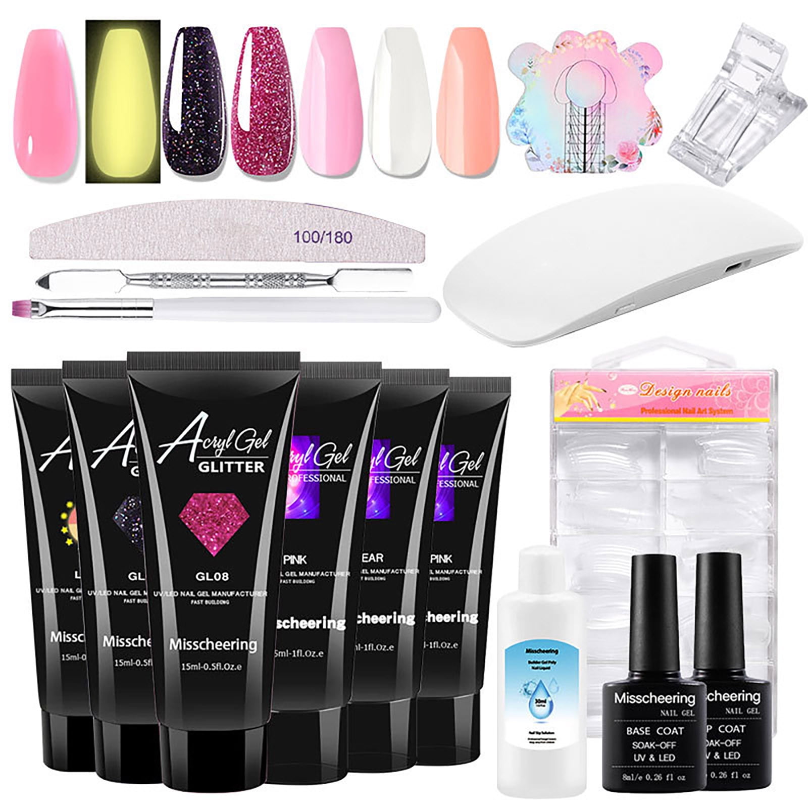 YSGFHGJW 16pc Nail Polish Poly Nail Extension Gel Kit,6color Quick Extension Gel Set Nail Phototherapy Crystal Nail Extension Gel 90ml - Nail Art Design