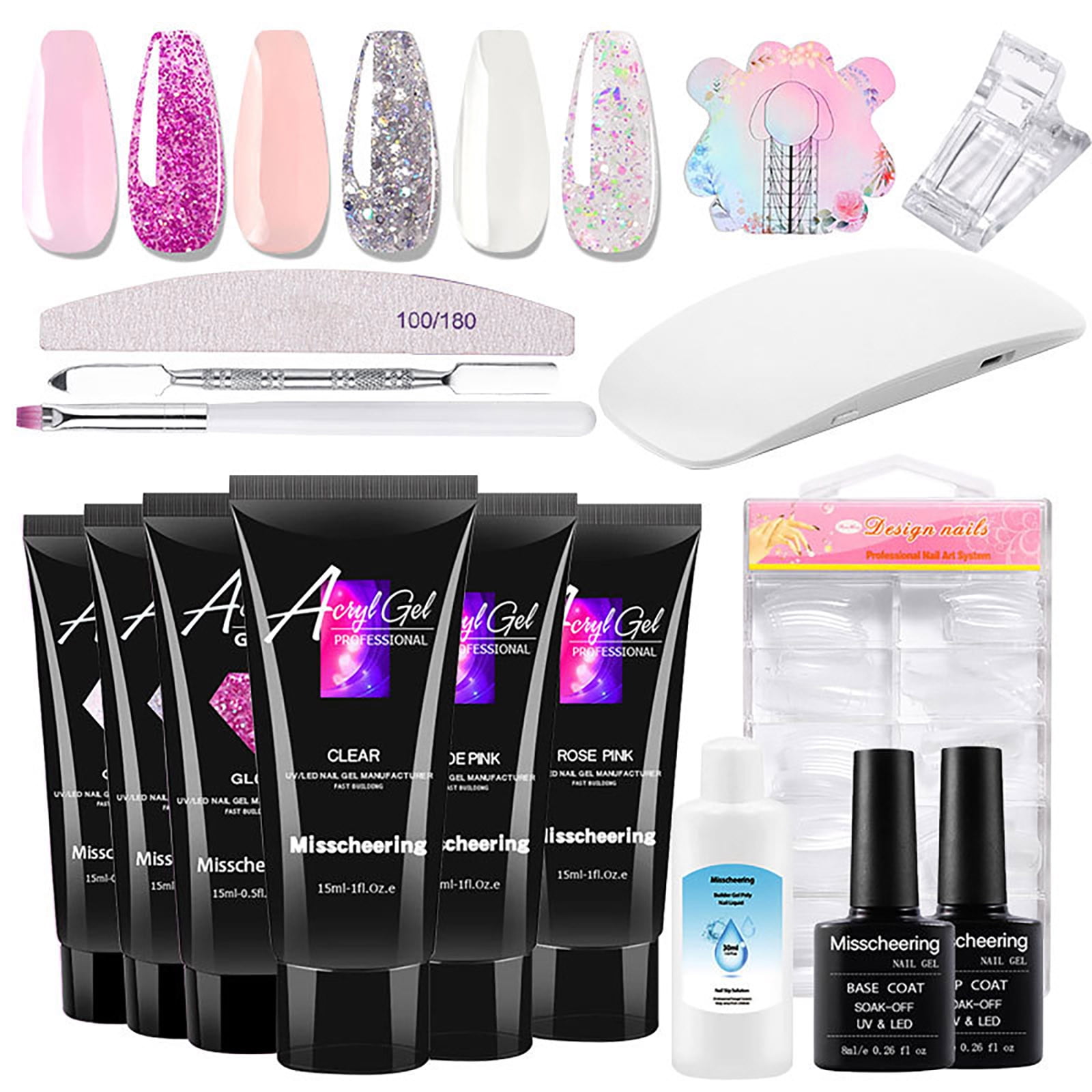 YSGFHGJW 16pc Poly Gel Nail Set Nail Accessories and Tools, 6 Color Quick Extension Gel Set Nail Phototherapy Crystal 90ml - Full Range of Manicure Tools
