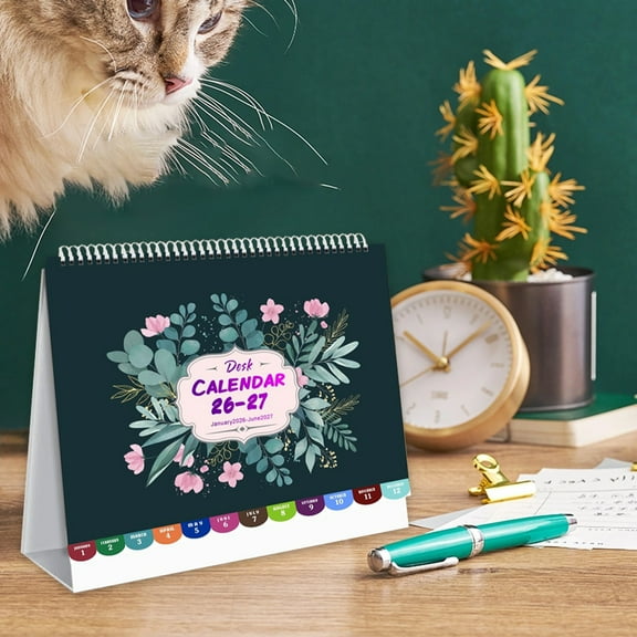 YSGFHGJW 18 Month Desk Calendar 2026-2027, Standing Flip with To-Do List, Cactus Pattern for Home Office