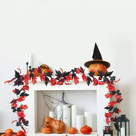 YSGFHGJW 2 Pack Faux Maple Leaf Garland, Halloween Fall Home Decor, Artificial Vines for Wall Fireplace Decoration