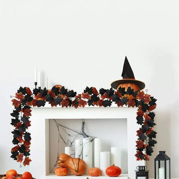 YSGFHGJW 2PCS Faux Maple Leaf Vines, Artificial Halloween Garland, Reusable Plastic Home Decor for Fall Wall Fireplace Halloween Decorations