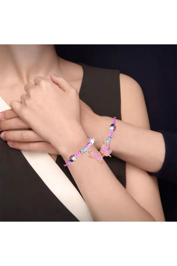 2PCS Matching Magnetic Couple & Friendship Bracelets - Adjustable Braided Rope Multicolor Enamel Non-Fading with Gift Box for Valentine's Day Anniversary