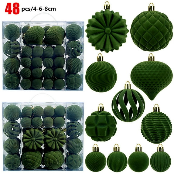 YSGFHGJW 48 Pack Flocked Velvet Christmas Ornaments, Plastic Hanging Decorations for Xmas Tree, Festive Holiday Decor