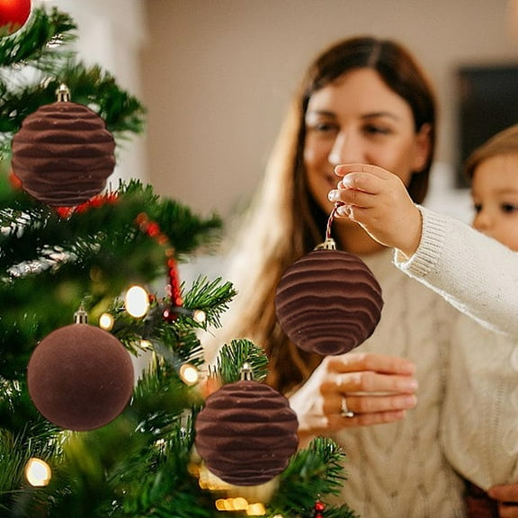 YSGFHGJW 6 Piece Brown Flocked Christmas Balls Set - Easy to Hang Christmas Tree Ornaments for Holiday Party Decor