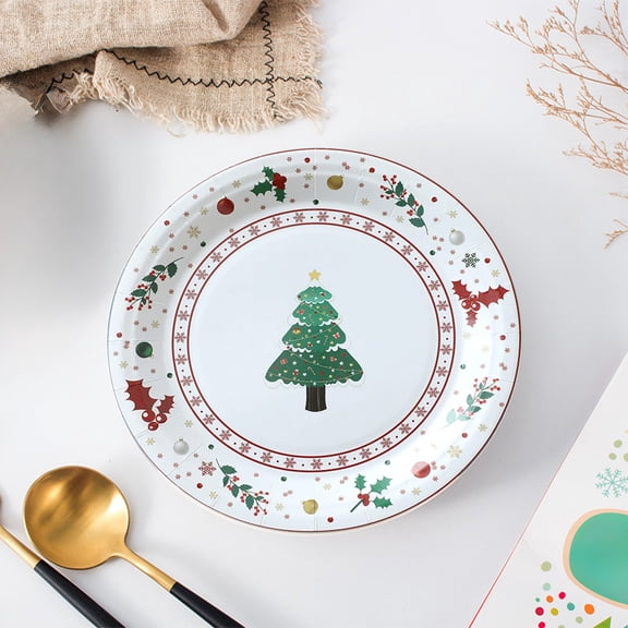 YSGFHGJW 7 Inch Christmas Tree Paper Plates Shatterproof Disposable Set of 10 - Waterproof Oil-Resistant for Christmas Party Holiday Gatherings