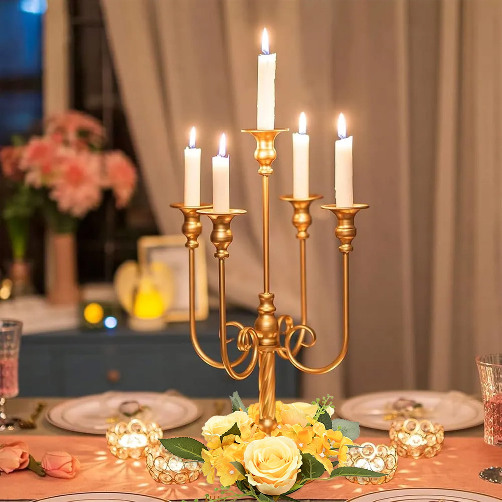 YSGFHGJW Artificial Rose Candle Rings, Yellow Polyester - Reusable 1PC for Wedding Centerpieces, Home & Party Table Decor