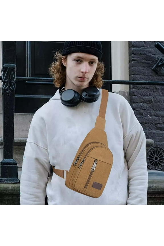 Canvas Chest Bag for Men & Women, Multipurpose Canvas Crossbody Sling Bag with Adjustable Strap, Large Capacity for Outdoor Hiking Daily Commuting