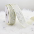 thumbnail image 1 of YSGFHGJW Christmas Ribbon with Silver Snowflake Design | Organza Polyester, Eco-Friendly | for Gift Wrapping, Christmas Tree Decor & DIY Crafts | 450cm Length Beige Base, 1 of 6