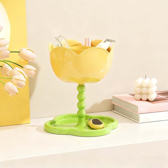 YSGFHGJW Double-Layer Plastic Entryway Storage Rack - Modern Floral Key Organizer, Tool-Free Assembly for Home (Yellow)