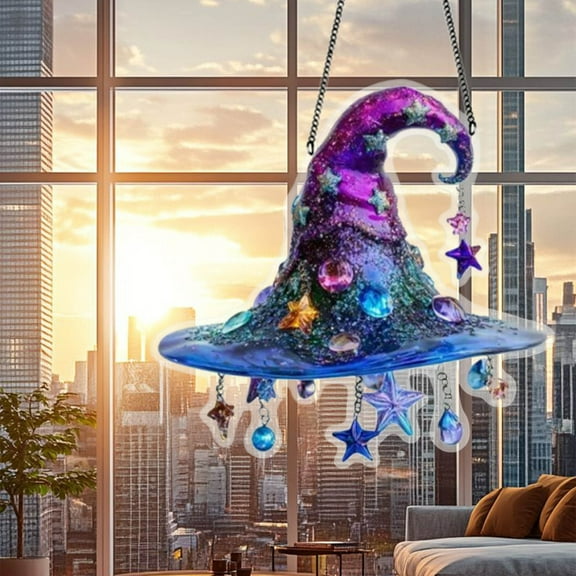 YSGFHGJW Halloween 2D Acrylic Witch Hat - Colorful Painted Hanging Decor for Home Party Wall Decoration