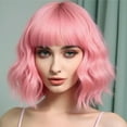 thumbnail image 1 of YSGFHGJW Headband Wig Human Hair,Europe And The United States Wigs For Boys And Girls With Bangs Short Curly Hair Party Available Ripple Multi Color Optional Rose Net Head Styling,Pink, 1 of 5