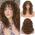 thumbnail image 1 of YSGFHGJW Human Hair Wig,Long Curly Wig With Bangs Hair Wig For Women Synthetic Natural Wig Various Colors Available Daily Wear Party And Cosplay Soft Wig,Coffee, 1 of 6