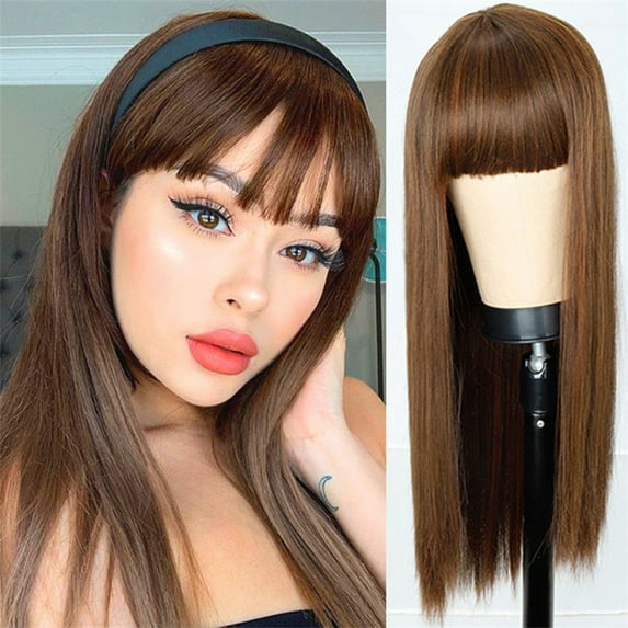 YSGFHGJW Human Hair Wig,Long Straight Wig With Bangs Hair Wig For Women Synthetic Natural Wig ,Various Colors Available,Daily Wear Party And Cosplay Soft Wig