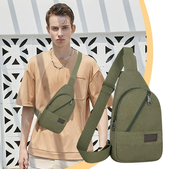 YSGFHGJW Men's Canvas Chest Bag - Multipurpose for Outdoor Hiking, Daily Use - Large Capacity with Adjustable Strap & Front Zipper Pockets