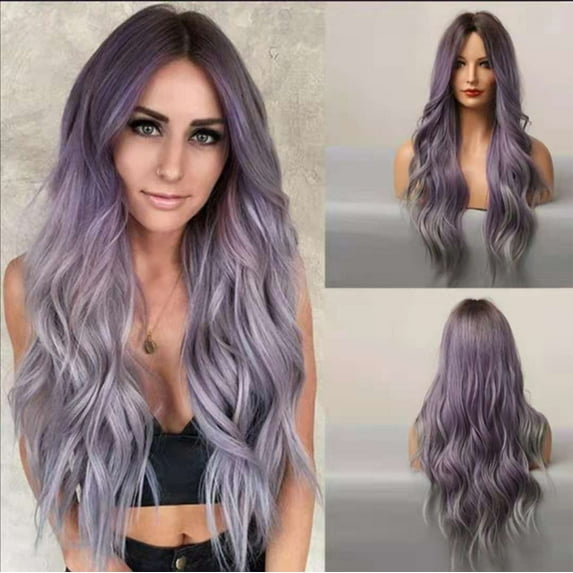 YSGFHGJW Wigs for Black Women,Color Mixing Colors Long Roll Curly Hair Middle Score Wig Fashion Natural Wig High Temperature Wire 25.59in Long Wig For Women Daily Life,Purple