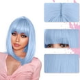 thumbnail image 1 of YSGFHGJW Wigs for Black Women,Cut Bob Wigs With Bangs 14 Inch Shoulder Length Straight Synthetic Hair Wigs Daily Costume Wig For Black Women Hair Replacement Wigs,Blue, 1 of 6