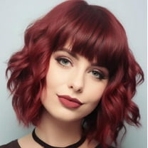 YSGFHGJW Wigs for Black Women,Europe And The United States Wigs For Boys And Girls With Bangs Short Curly Hair Party Available Ripple Multi Color Optional Rose Net Head Styling,Red