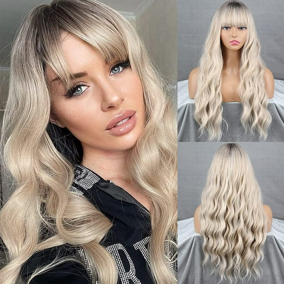 YSGFHGJW Wigs for Black Women,Long Curly Wig With Bangs Hair Wig For Women Synthetic Natural Wig Various Colors Available Daily Wear Party And Cosplay Soft Wig,Beige