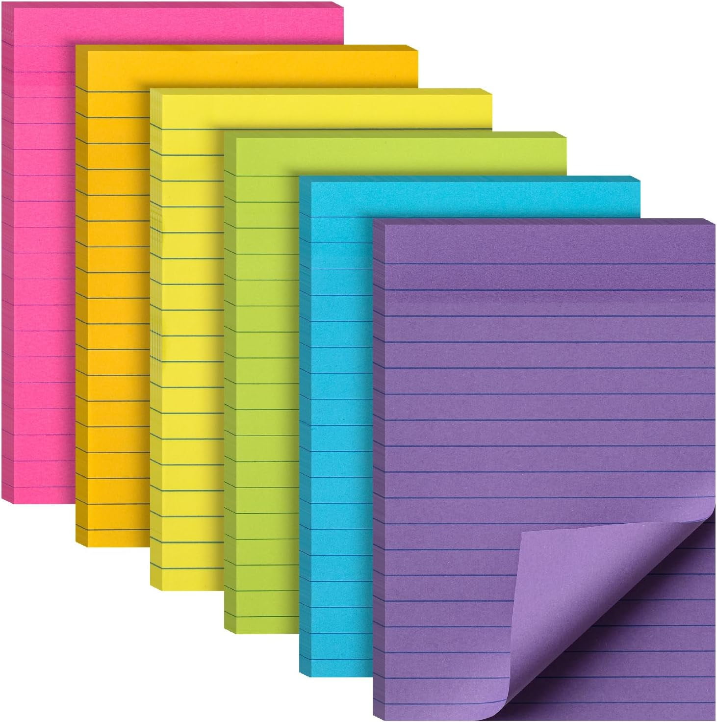 YSHHSY- Lined Sticky Notes 4x6, 6 Pads, 45 Sheets/Pad, Pastel Color ...