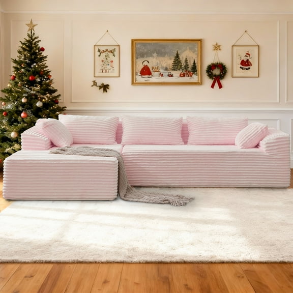 YSICK 108" Modular L-Shaped Sectional Sofa , Upholstered Corduroy Couches for Living Room, No Assembly Required, Pink