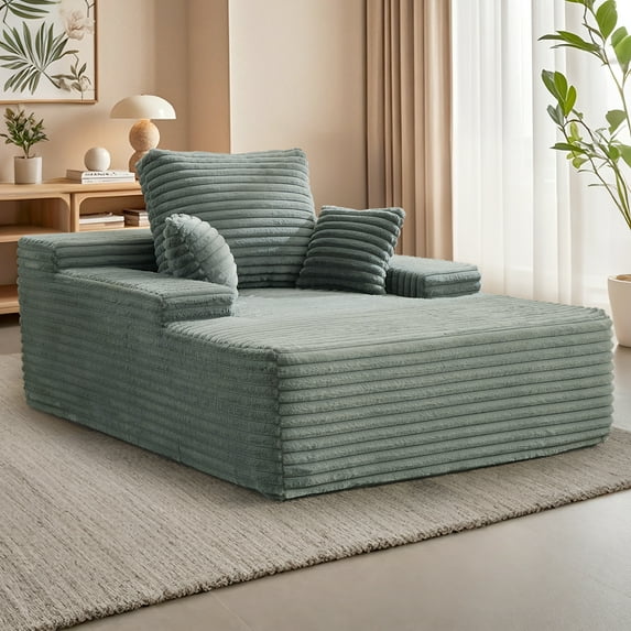 YSICK 68.5" Boneless Chaise Lounge Chair Indoor, Upholstered Sofa Bed Corduroy Couches for Living Room, No Assembly Required, Teal