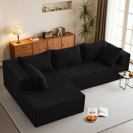 YSICK Cloud L-Shaped Sectional Sofa with Deep Seating Modern Modular Cloud Couch with Pillows for Living Room,Bedroom,No Assembly Required,Black