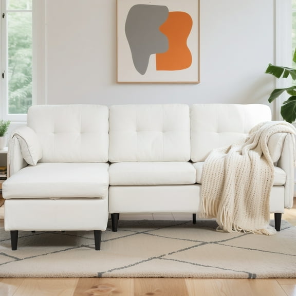 YSICK L-Shaped Sectional Sofa Couch with Reversible Storage Linen for Bedroom,Beige