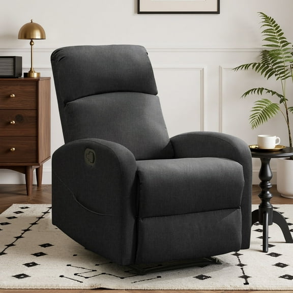 YSICK Small Recliner Chair for Small Spaces,Manual Linen Recliner Chair with Overstuffed Backrest and Armrest,Lumbar Pillow for Living Room,Dark Grey