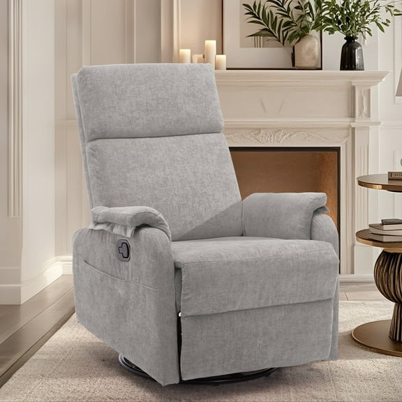 YSICK Manual Swivel Rocker Recliner Chair for Small Spaces Chenille for Living Room,Grey