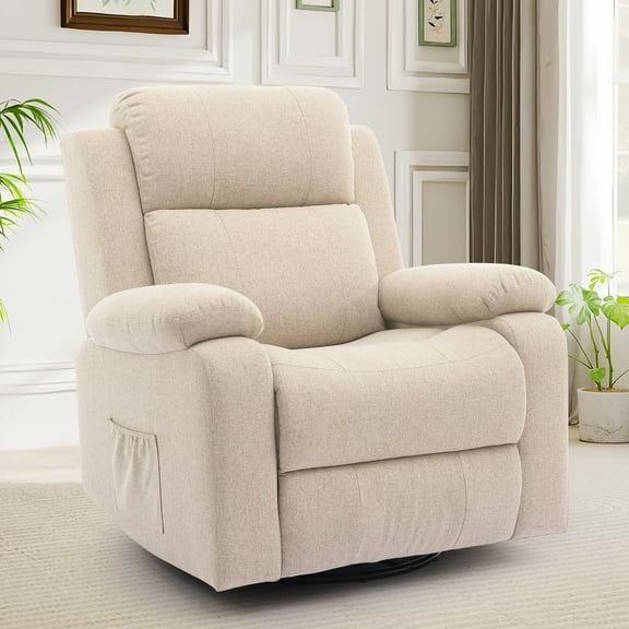 YSICK Manual Swivel Rocker Recliner Chair with Massage Linen for Living Room,Beige