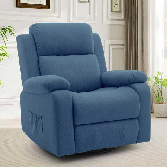 YSICK Manual Swivel Rocker Recliner Chair with Massage Linen for Living Room,Blue
