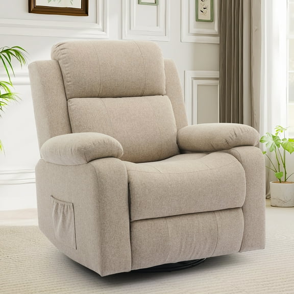 YSICK Manual Swivel Rocker Recliner Chair with Massage Linen for Living Room,Khaki