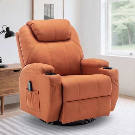 YSICK Manual Swivel Rocker Recliner Chair with Massage and Heat for Living Room,Orange