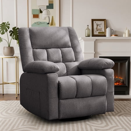 YSICK Massage Swivel Rocker Recliner Chair Linen Fabric for Living Room,Dark Grey