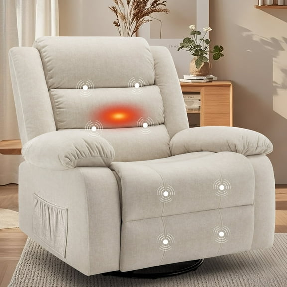 YSICK Massage Swivel Rocker Recliner Chair for Adults Oversized for Living Room,Beige