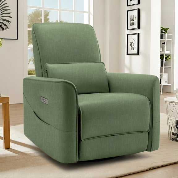 YSICK Power Rocker Swivel Recliner Chair with USB Ports and Lumbar Pillow for Living Room,Green
