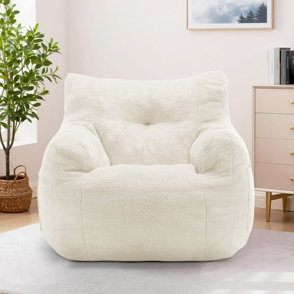 YSICK Small Bean Bag Chair for Adults and Kids,Memory Foam Bean Bag Sofa with Armrests & Pockets，Beanbag Lounge Lazy Floor Sofa for Living Room, Bedroom,Beige