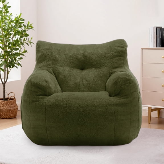 YSICK Small Bean Bag Chair for Adults and Kids,Memory Foam Bean Bag Sofa with Armrests & Pockets,Beanbag Lounge Lazy Floor Sofa for Living Room, Bedroom,Dark Green
