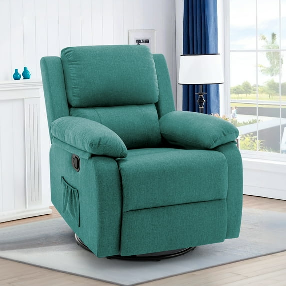 YSICK Small Swivel Rocker Recliner Chair for Small Spaces Linen for Living Room,Dark Green