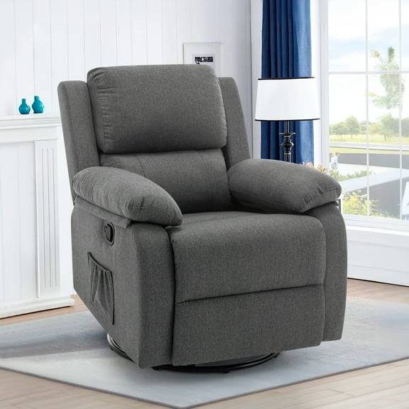 YSICK Small Swivel Rocker Recliner Chair for Small Spaces Linen for Living Room,Grey