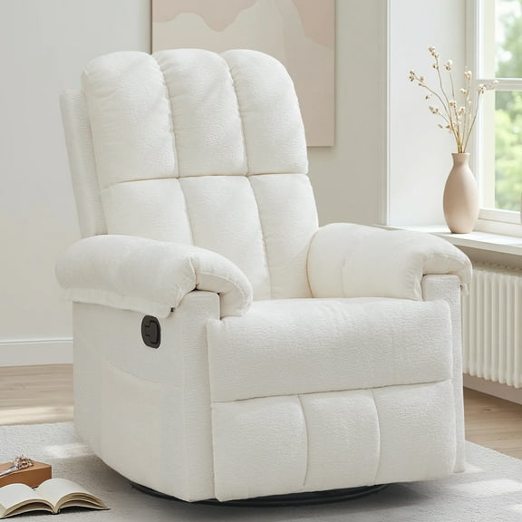 YSICK Swivel Rocker Recliner Chair for Adults with Side Pockets Small Recliners for Small Spaces for Living Room, Nursery, Chenille, Beige