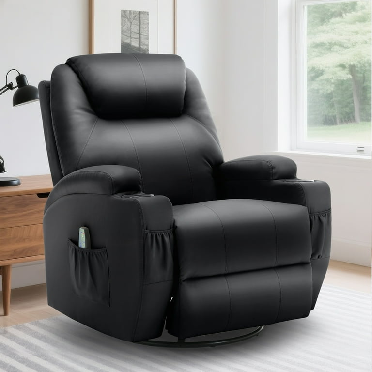 YSICK Swivel Rocker Recliner Chair with Massage PU Leather for