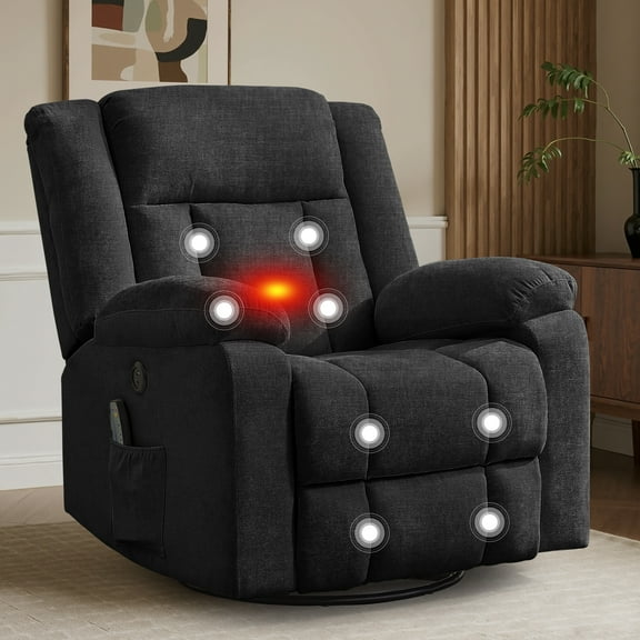 YSICK Swivel Rocker Recliner Chair with USB Ports Chenille for Living Room,Black