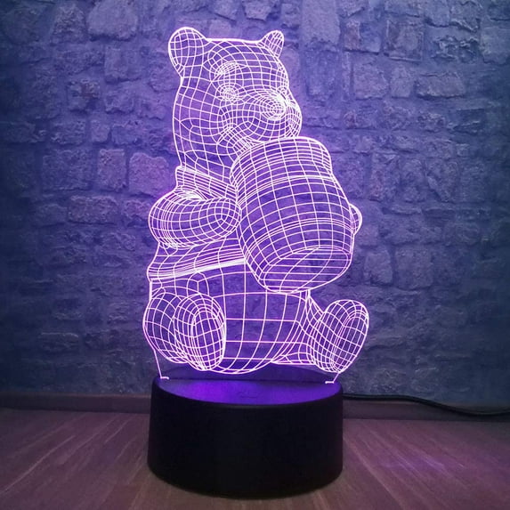YSITIAN 3D Cute Honey Winnie Bear LED Night Light Bulb Decoration Lights Kid Cartoon Novelty Atmosphere Touch Mood Table Lamp YT-7585