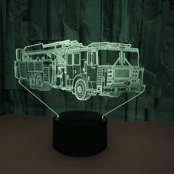 YSITIAN 3D Fire Truck Night Light 16 Colors Changing USB Power Remote Control Touch Switch Decor Lamp Optical Illusion Lamp LED Table Desk Lamp Children Christmas Birthday Gift（Style 16） YT-14739