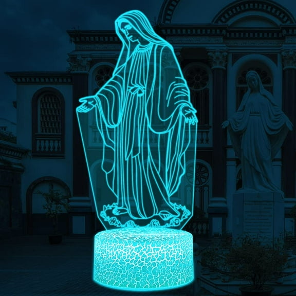 YSITIAN 3D Illusion lamp Virgin Mary Night Light, Children Bedroom Desk Lamps, 7 Colors USB Powered Touch Switch Table Lights, Birthday Gifts YT05-399