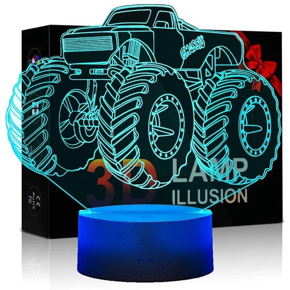 YSITIAN 3D Lamp for Child Monster Truck Series Nightlamp Bedside Lamps 7 Colors Illusion for Child Night Light Lamps for Child Room Lamp As Gift Ideas for Boy YT03-563