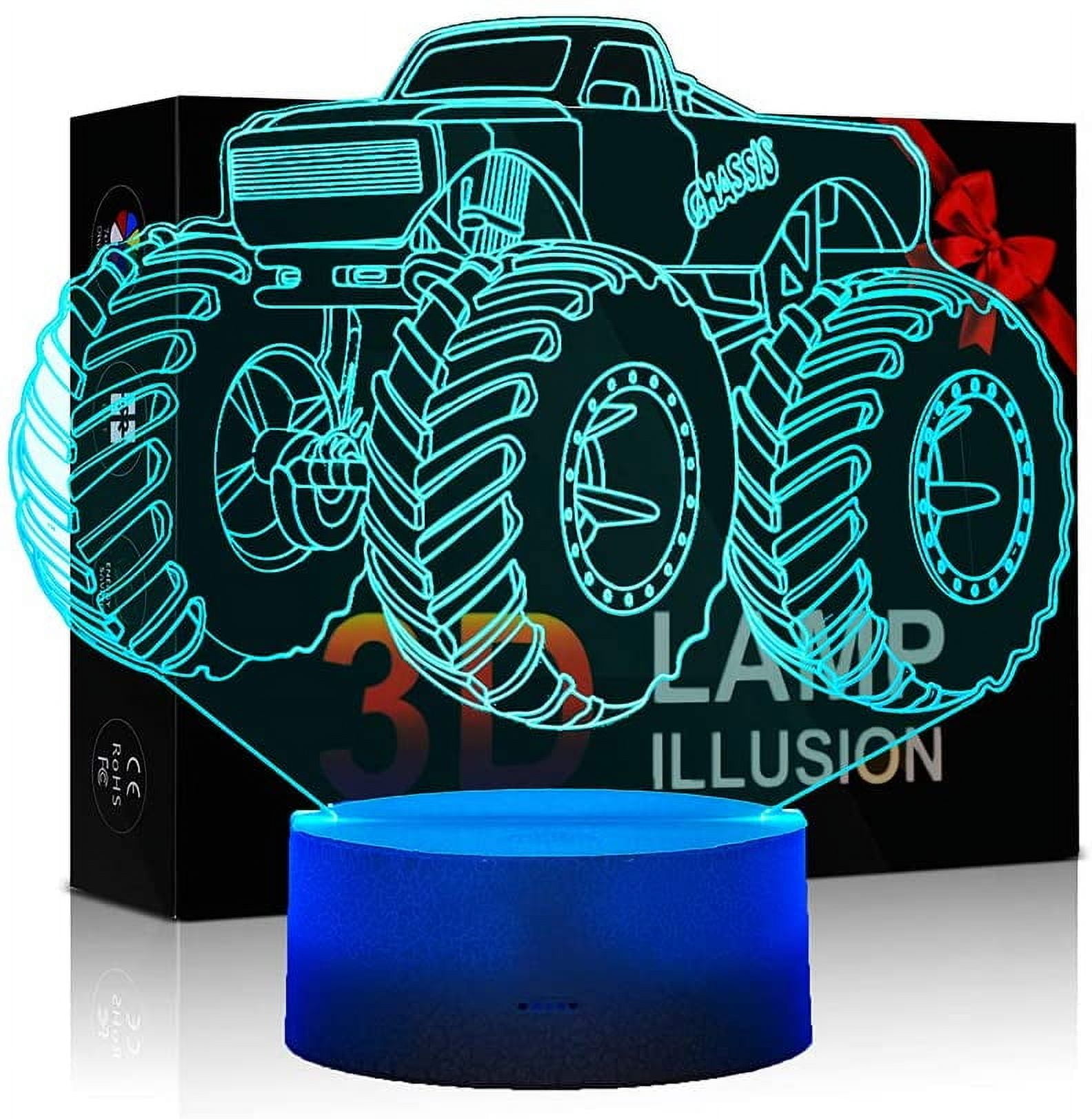 YSITIAN 3D Lamp for Child Monster Truck Series Nightlamp Bedside Lamps 7 Colors Illusion for Child Night Light Lamps for Child Room Lamp As Gift Ideas for Boy YT03-563
